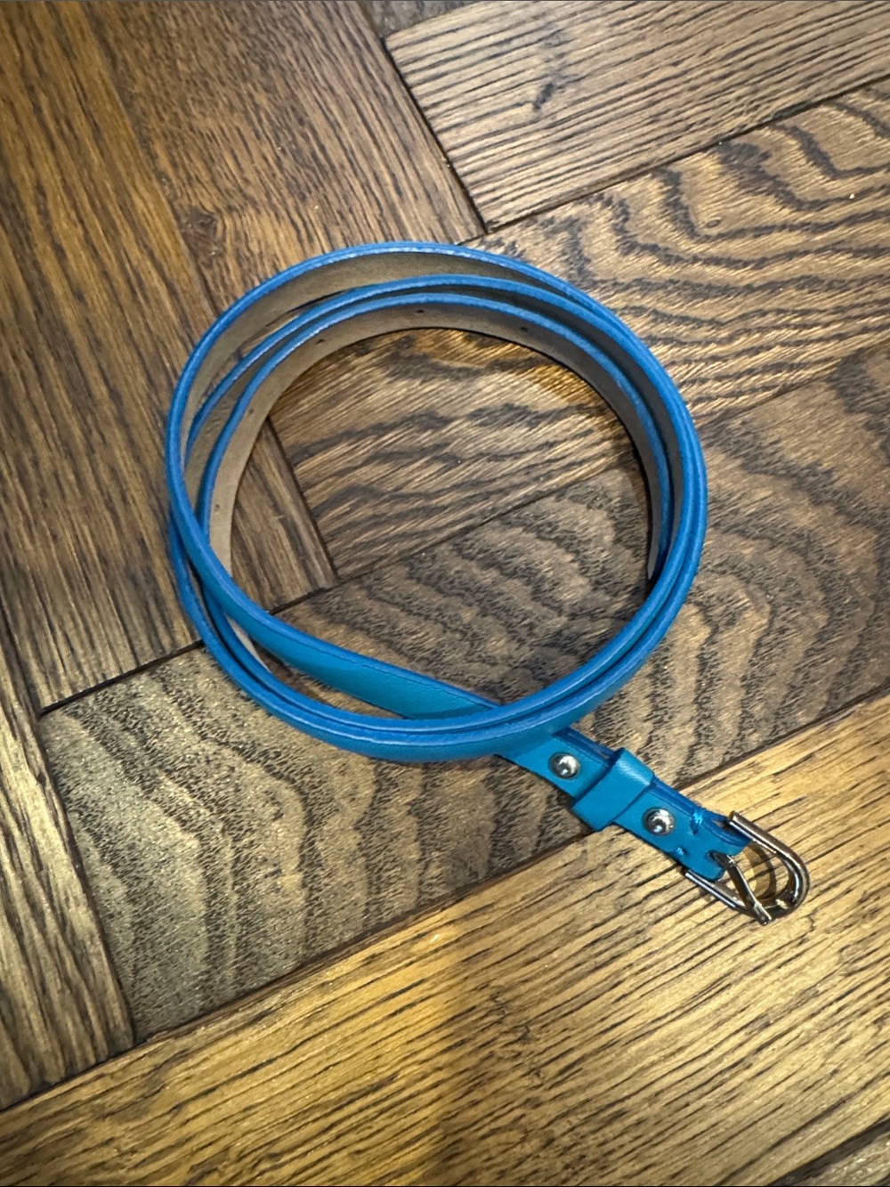 Ann Taylor Women's Teal/Blue Leather Slim Belt - medium